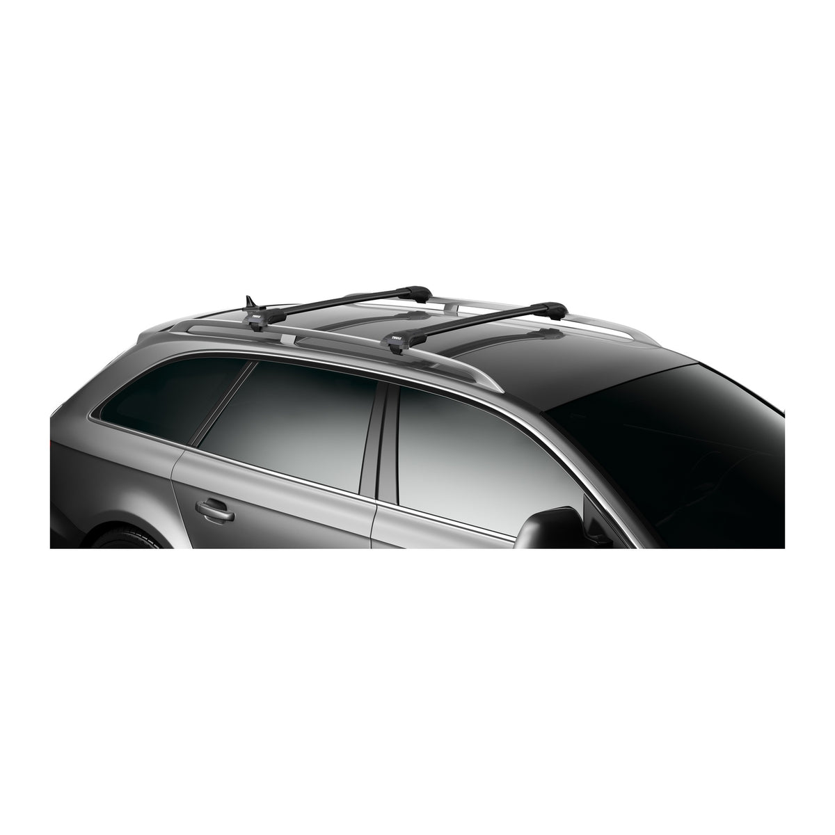 Thule WingBar Edge roof rack in black on raised rails