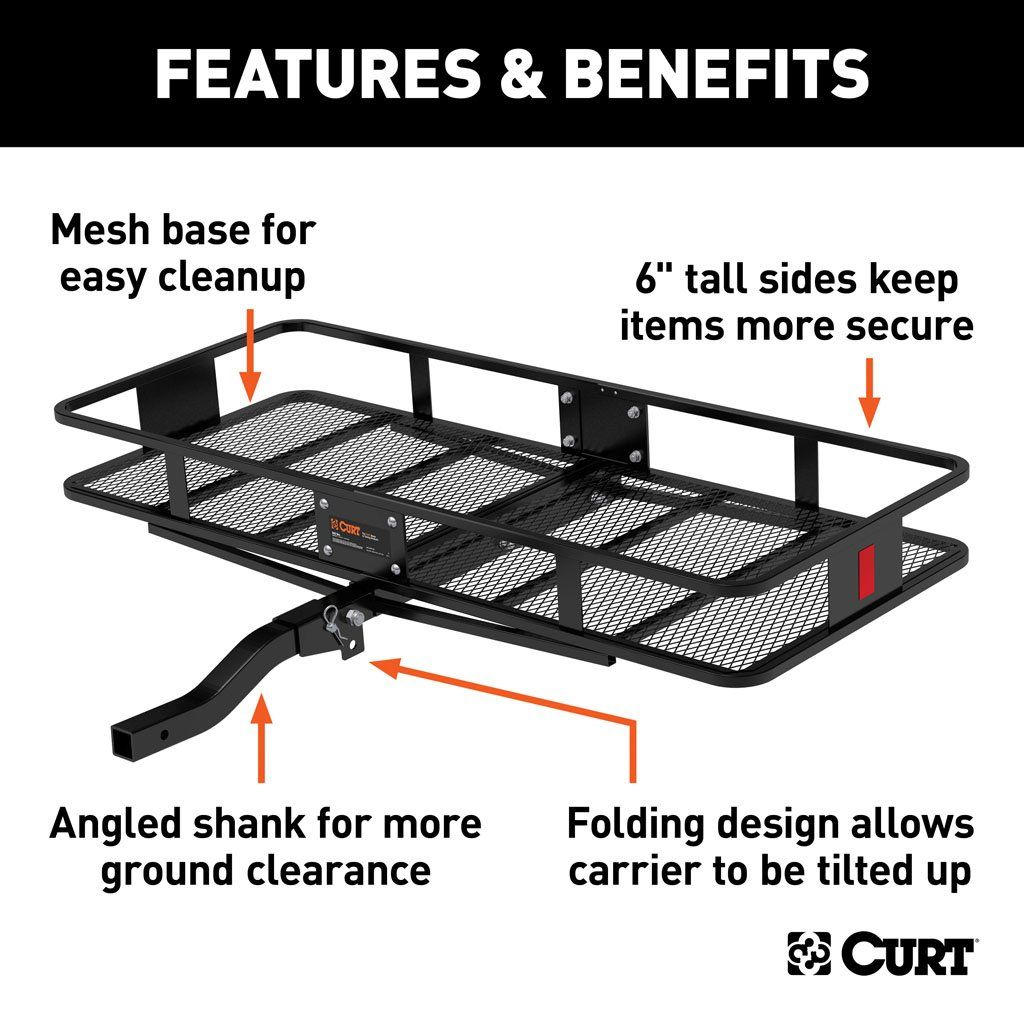 Curt Curt Black Steel Basket Cargo Carrier (Folding 2" Shank, 500 Lbs.) | 60" x 24"  - Modula Racks