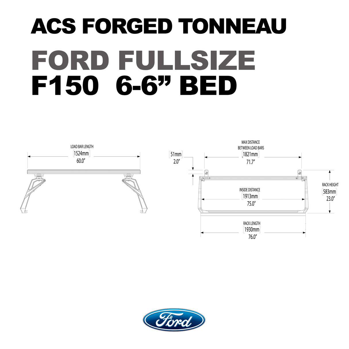 Leitner Designs ACS Forged Tonneau | 97-22 Ford F150 6'6" Bed Bed Rack Kit - Modula Racks