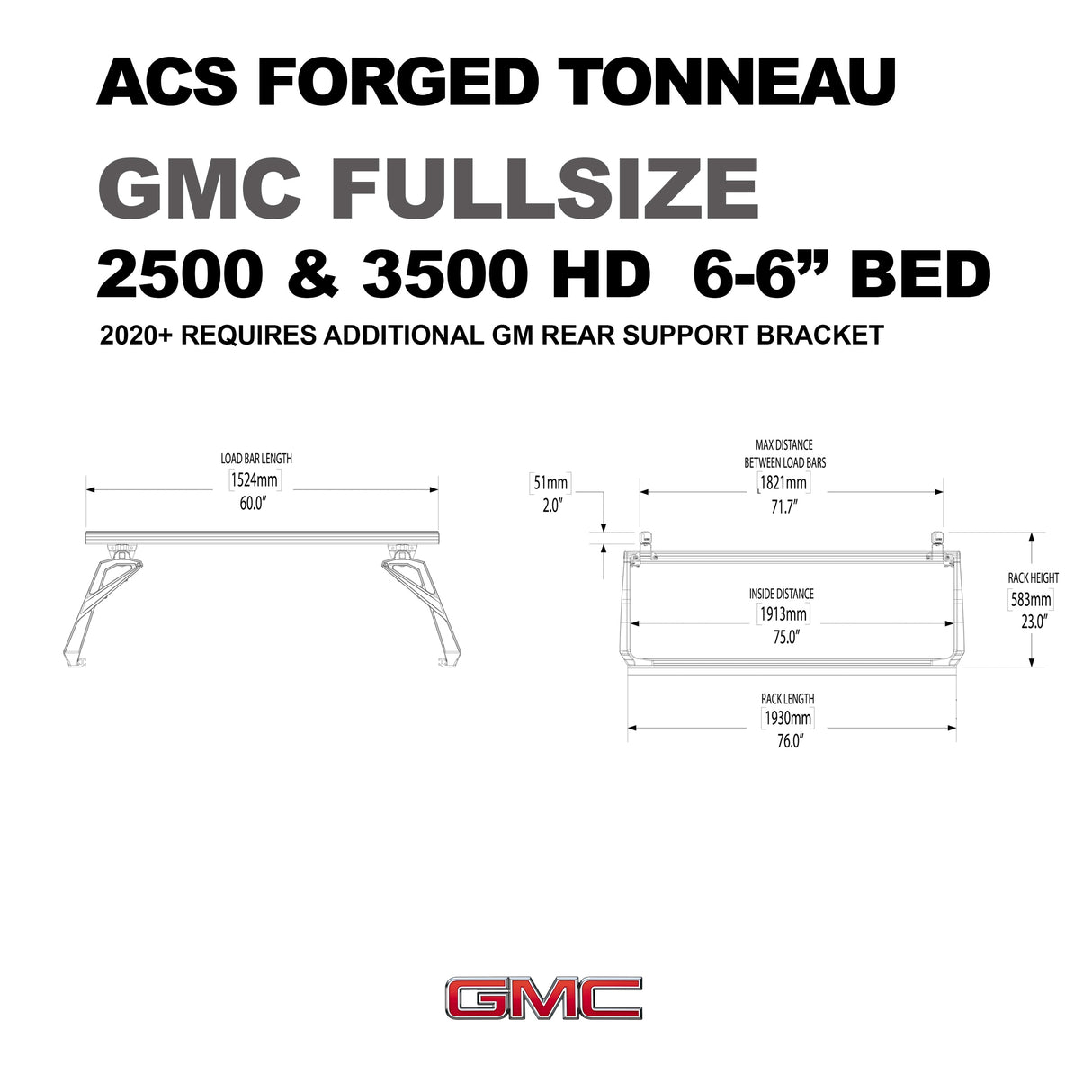 Leitner Designs ACS Forged Tonneau | 07-19 GMC Sierra 2500-3500 6'6" Bed Bed Rack Kit - Modula Racks