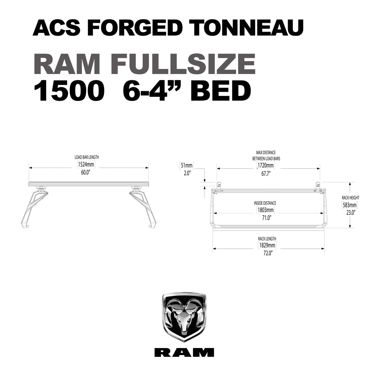 Leitner Designs ACS Forged Tonneau | 09-22 Dodge RAM 1500 6'4" Bed Bed Rack Kit - Modula Racks