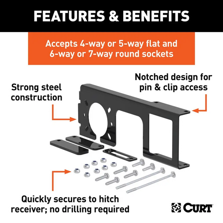 Curt Easy-Mount Wiring Bracket For 4 Or 5-Flat & 6 Or 7-Round (2 In Receiver) Hitch Accessories