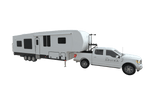 Arvika 2-bike rack on a fifth wheel with a short bed truck (shown with the standard base)