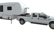 Arvika 2-bike rack on a fifth wheel with a long bed truck (shown with the standard base)