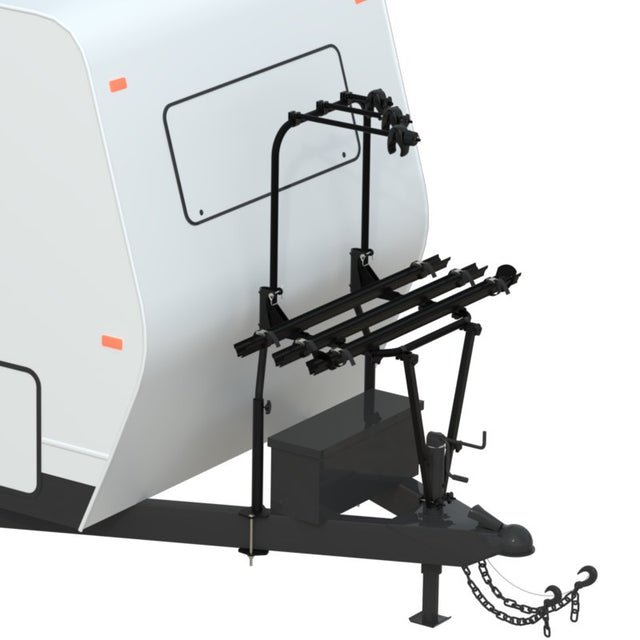 Arvika 3 Bike Base shown mounted on a travel trailer A-frame
