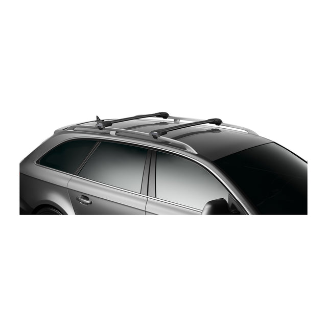 Thule WingBar Edge roof rack in black on raised rails