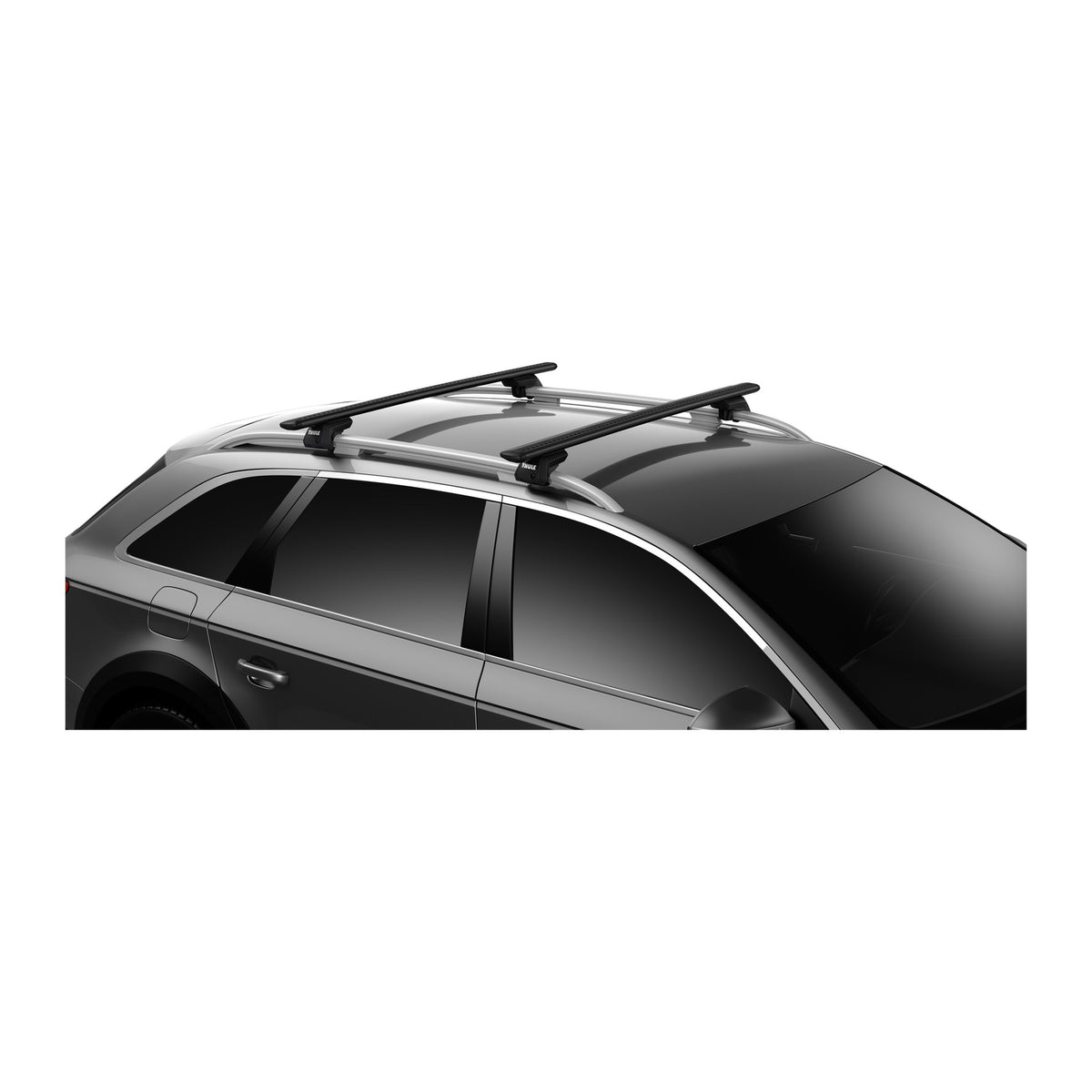 Thule WingBar Evo roof rack in black on raised rails