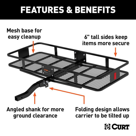 Curt Curt Black Steel Basket Cargo Carrier (Folding 2" Shank, 500 Lbs.) | 60" x 24"  - Modula Racks