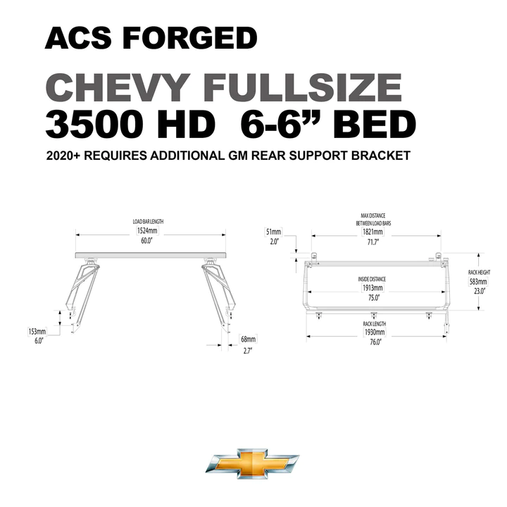 Leitner Designs ACS Forged | 20-22 Chevrolet Silverado 3500HD 6'6" Bed Bed Rack Kit - Modula Racks