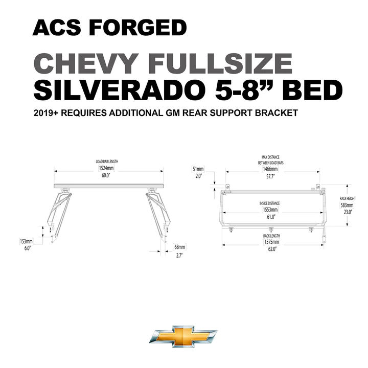Leitner Designs ACS Forged | 19-22 Chevrolet Silverado 5'8" Bed Bed Rack Kit - Modula Racks