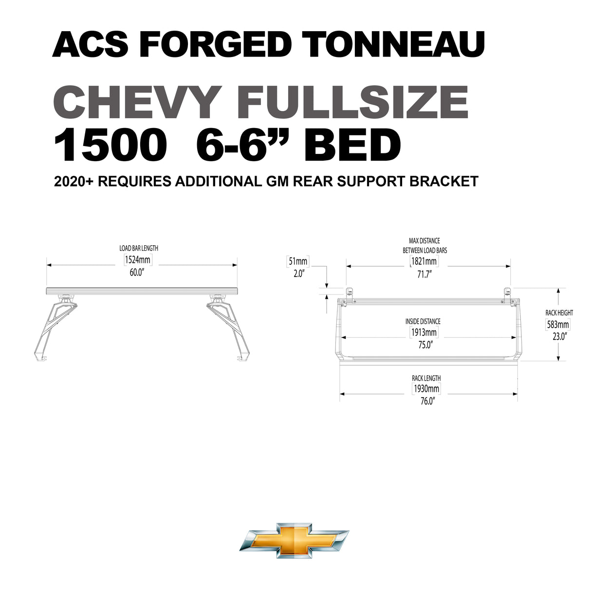 Leitner Designs ACS Forged Tonneau | 88-22 Chevrolet Silverado 1500 6'6" Bed Bed Rack Kit - Modula Racks