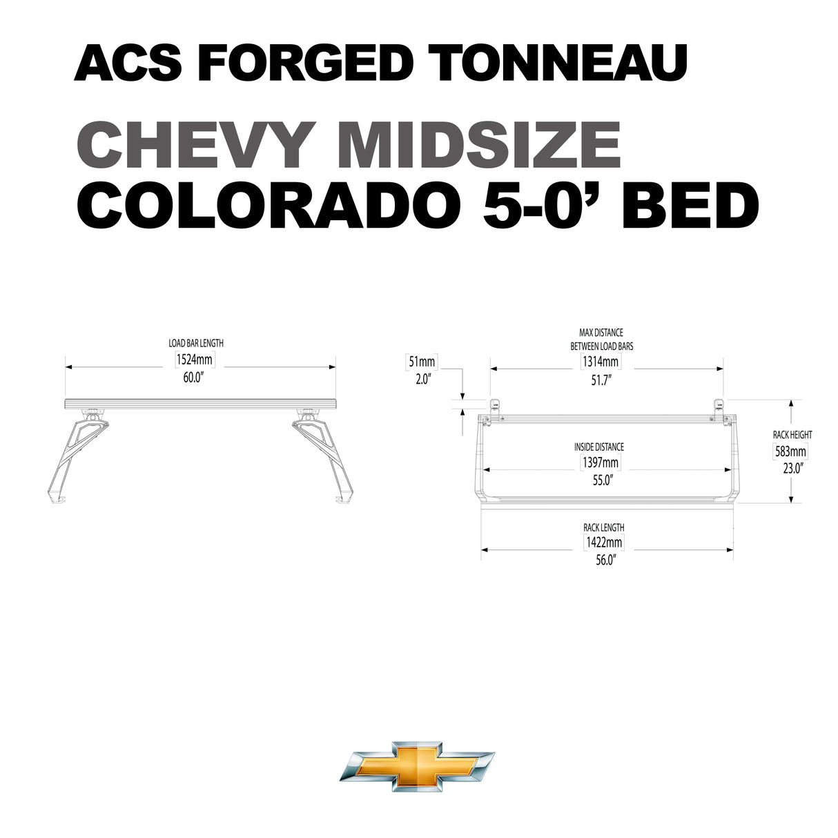 Leitner Designs ACS Forged Tonneau | 15-22 Chevrolet Colorado 5'0" Bed Bed Rack Kit - Modula Racks