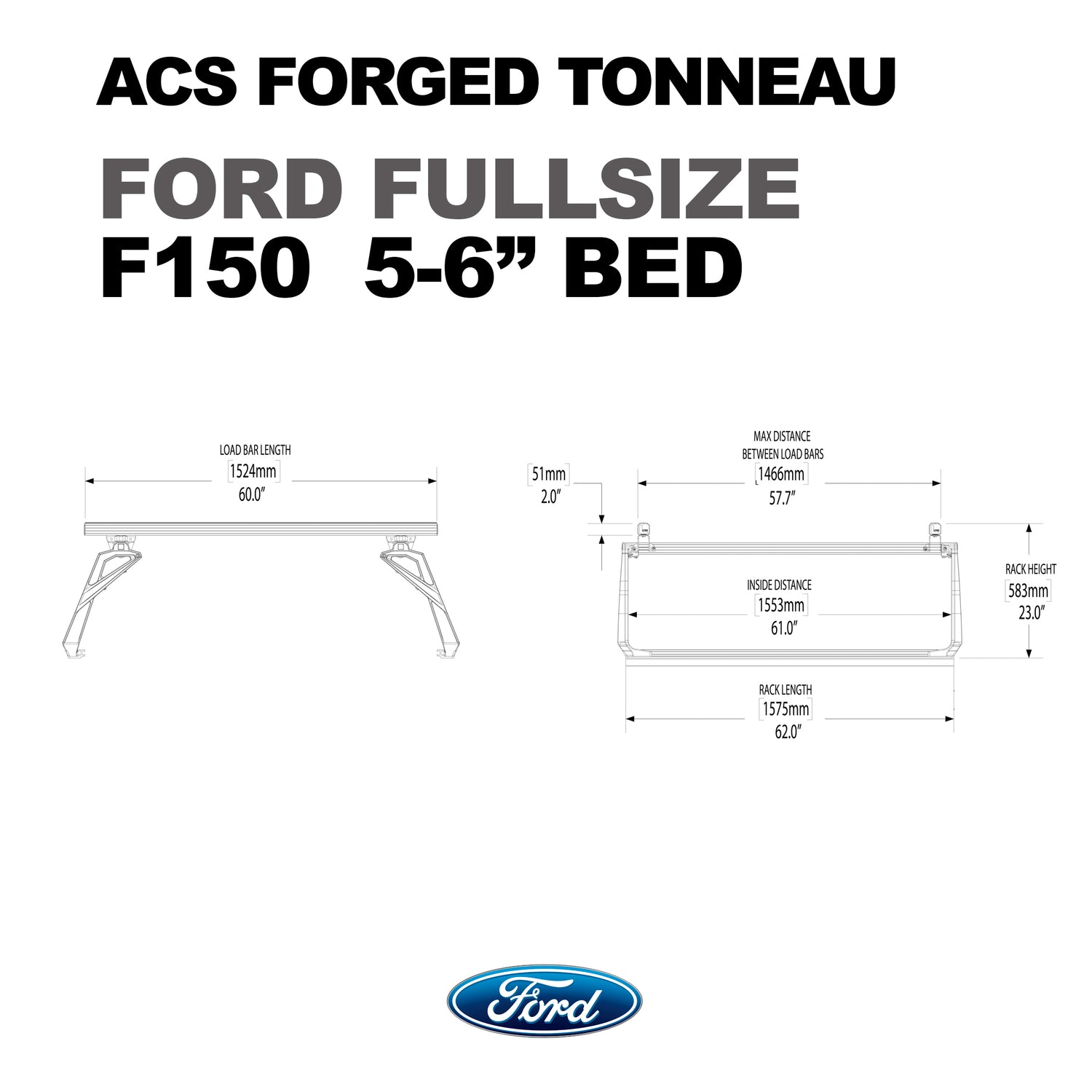 Leitner Designs ACS Forged Tonneau | 97-22 Ford F150 5'6" Bed Bed Rack Kit - Modula Racks