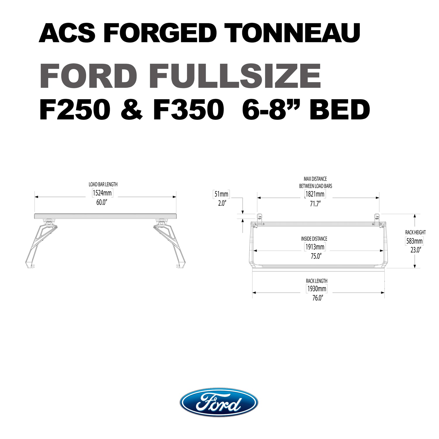 Leitner Designs ACS Forged Tonneau | 99-22 Ford F250-350 6'6" Bed Bed Rack Kit - Modula Racks