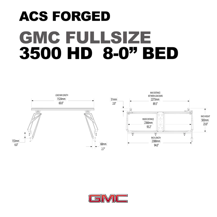 Leitner Designs ACS Forged | 07-22 GMC Sierra 3500 8' Bed Bed Rack Kit - Modula Racks