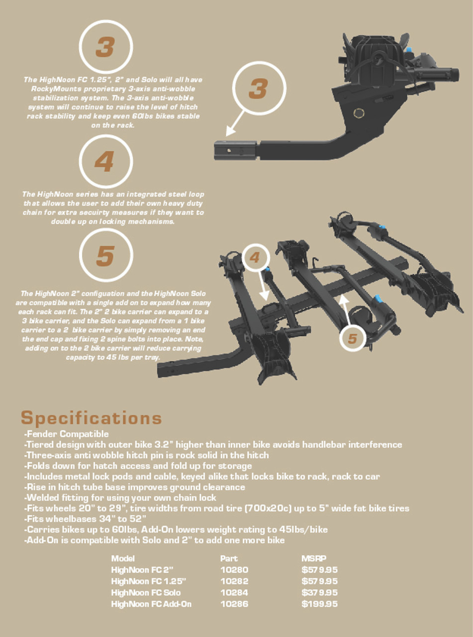 RockyMounts HighNoon FC Add-On Hitch Bike Rack - Modula Racks