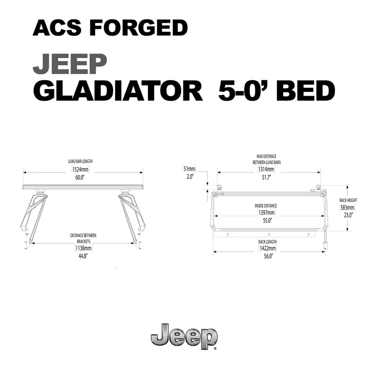 Leitner Designs ACS Forged | 20-22 Jeep Gladiator 5'0" Bed Bed Rack Kit - Modula Racks