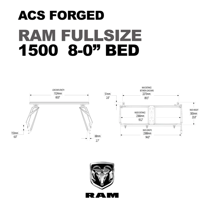 Leitner Designs ACS Forged | 02-22 Dodge RAM 1500 8' Bed Bed Rack Kit - Modula Racks