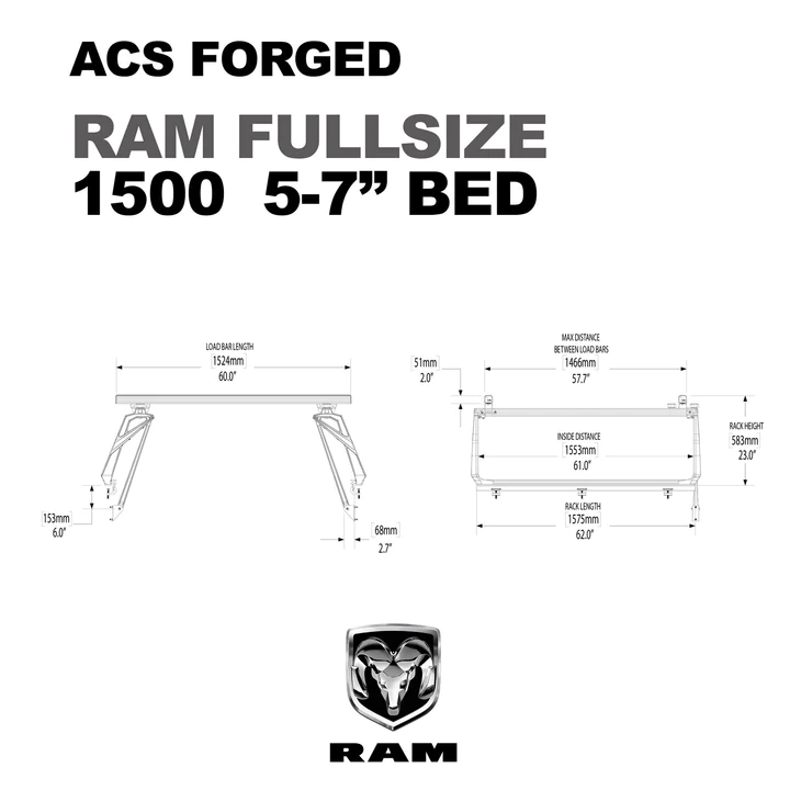 Leitner Designs ACS Forged | 09-22 Dodge RAM 1500 5'7" Bed Bed Rack Kit - Modula Racks