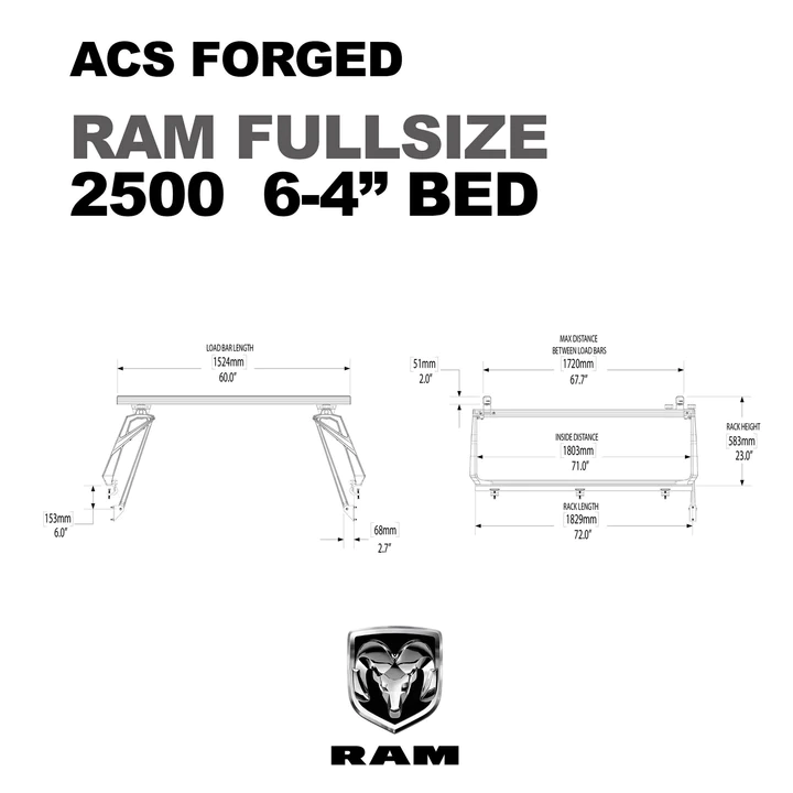 Leitner Designs ACS Forged | 09-22 Dodge RAM 2500 6'4" Bed Bed Rack Kit - Modula Racks