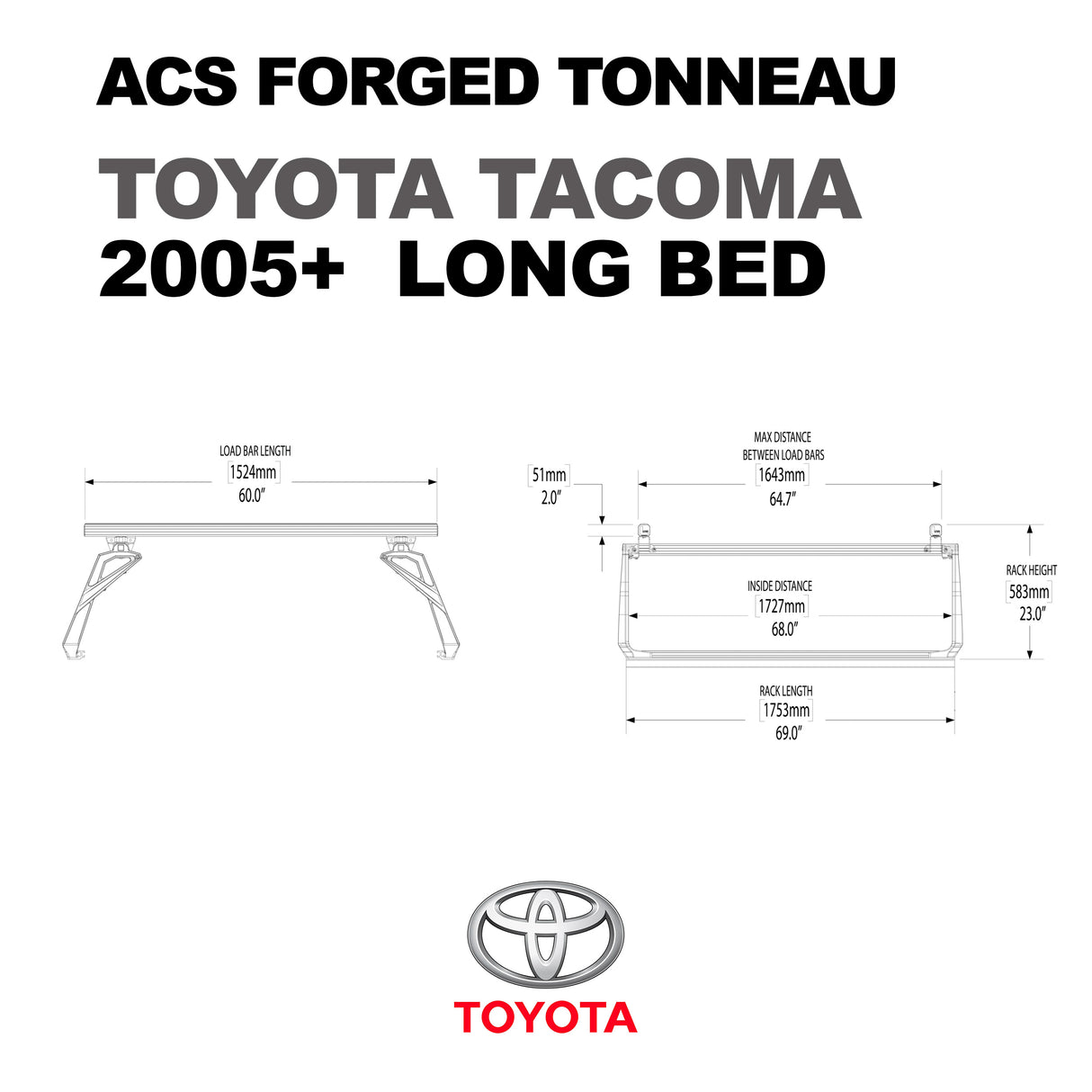 Leitner Designs ACS Forged Tonneau | 05-22 Toyota Tacoma Long Bed Bed Rack Kit - Modula Racks