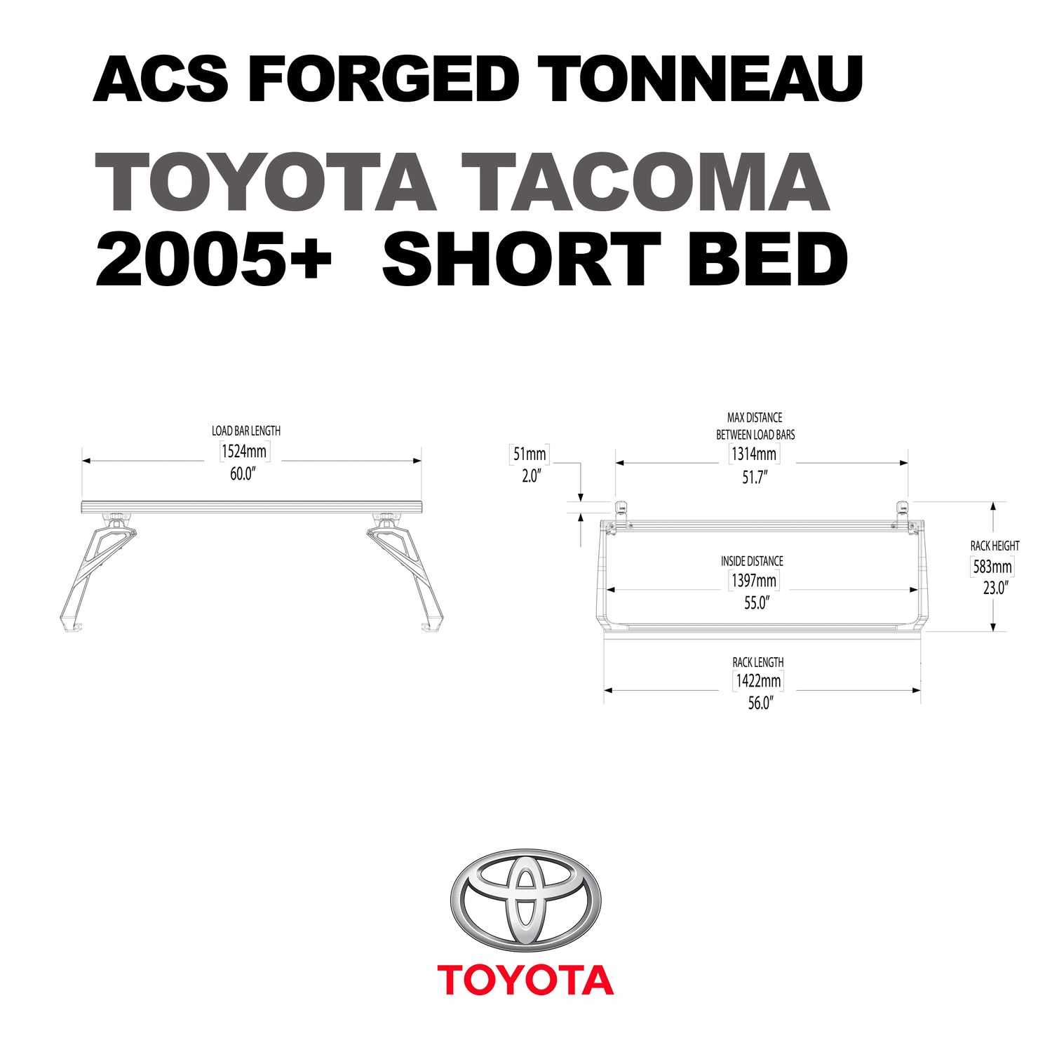 Leitner Designs ACS Forged Tonneau | 05-22 Toyota Tacoma Short Bed Bed Rack Kit - Modula Racks